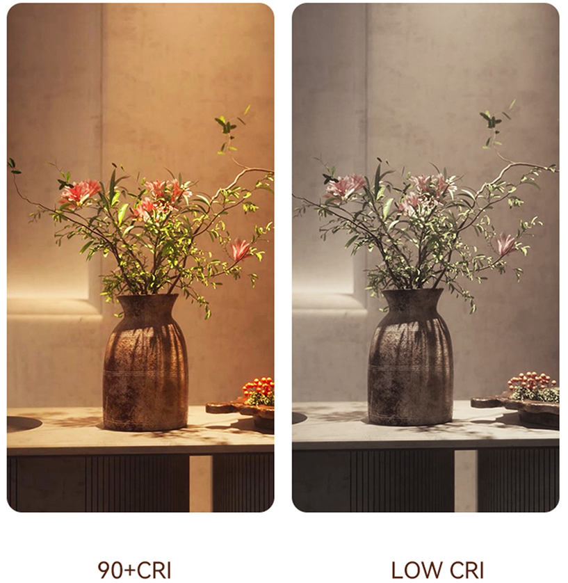 Comparison under 90+ CRI Lighting with low CRI Lighting